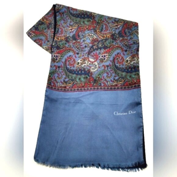 Dior Christian Dior Vintage Silk & Wool Fringe Paisley Formal Scarf - Picture 12 of 12
